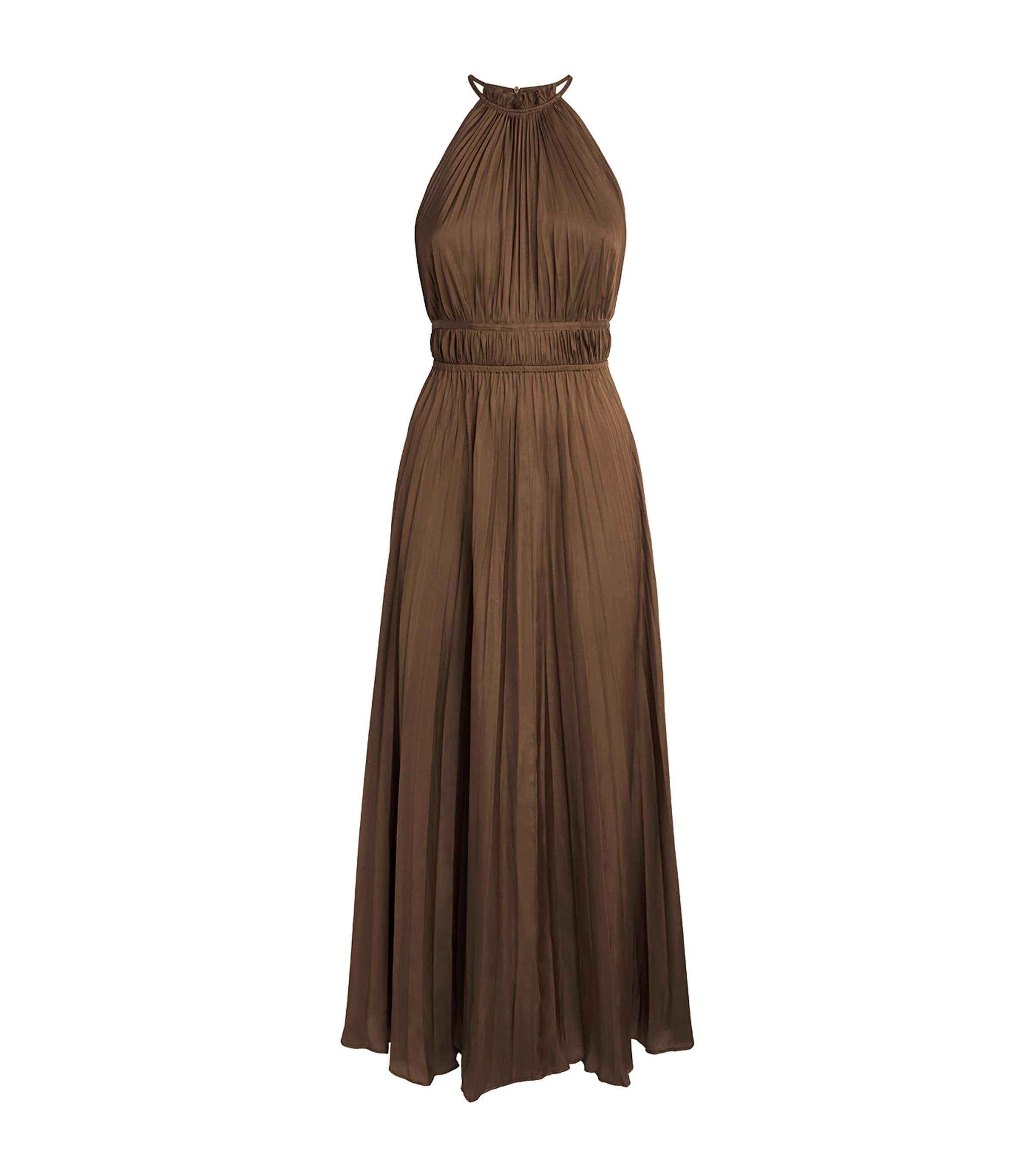 Maje Satin Pleated Maxi Dress by MAJE