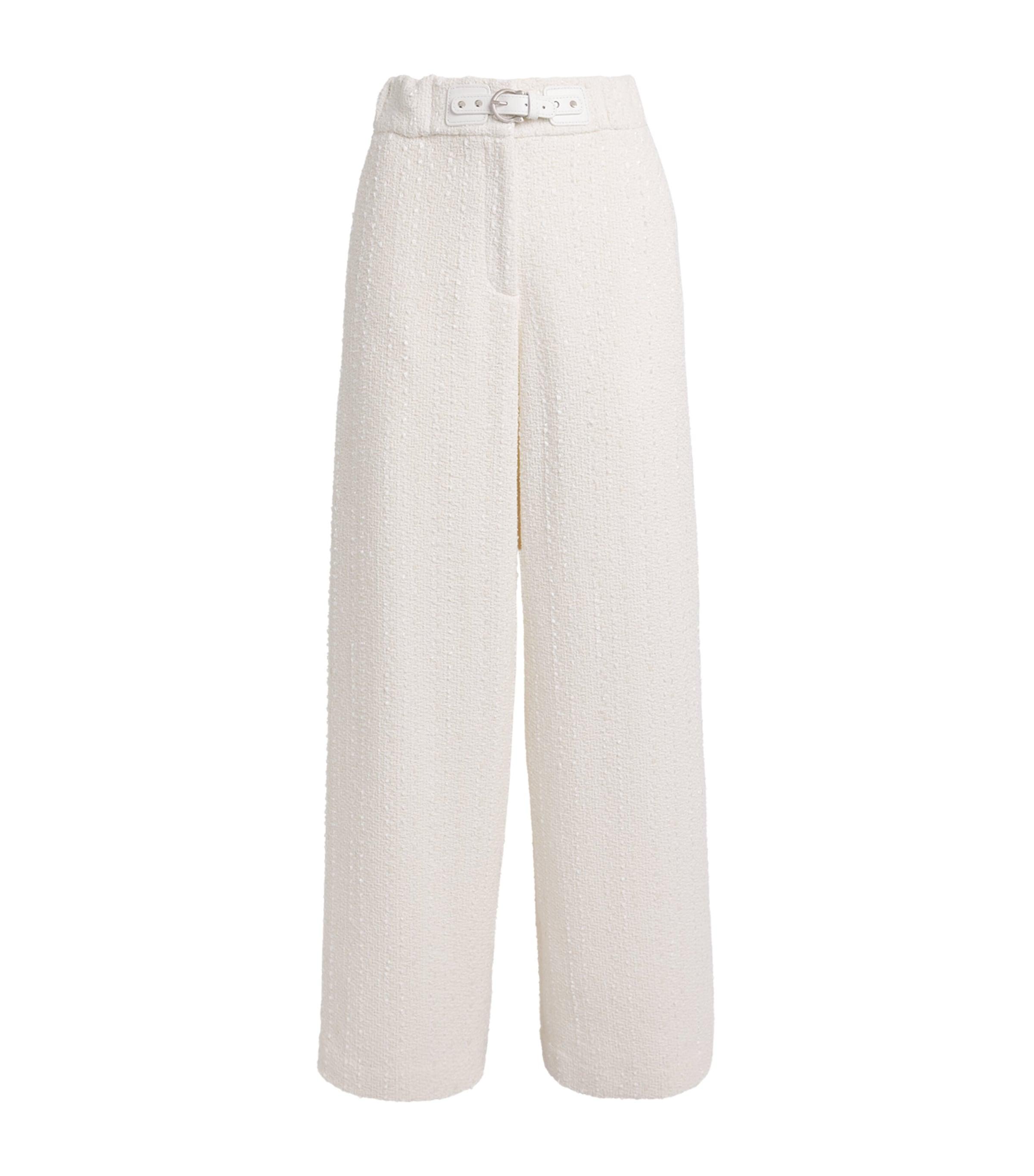 Maje Tweed Belted Wide-Leg Trousers by MAJE