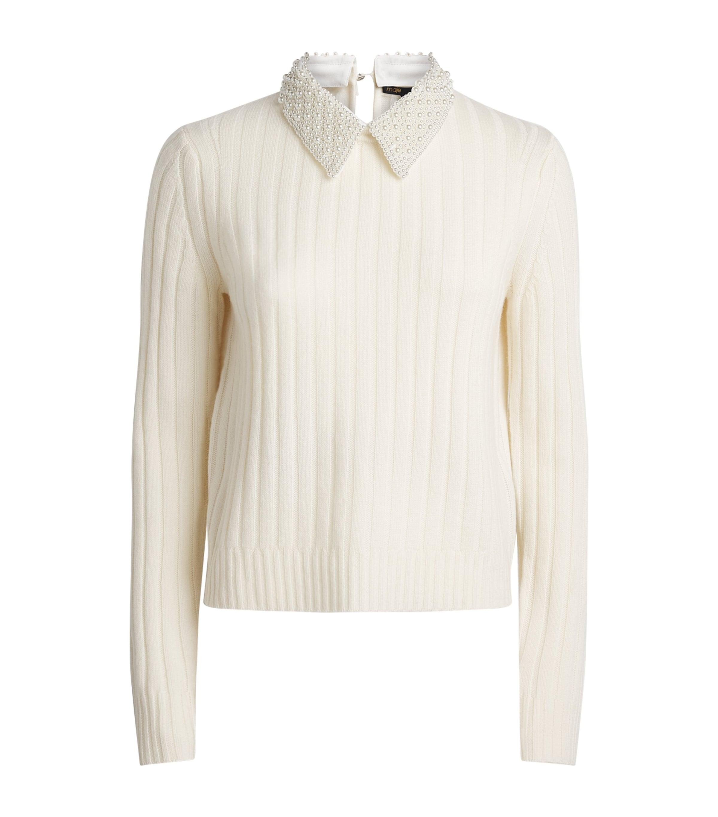 Maje Wool-Blend Pearl-Collar Sweater by MAJE