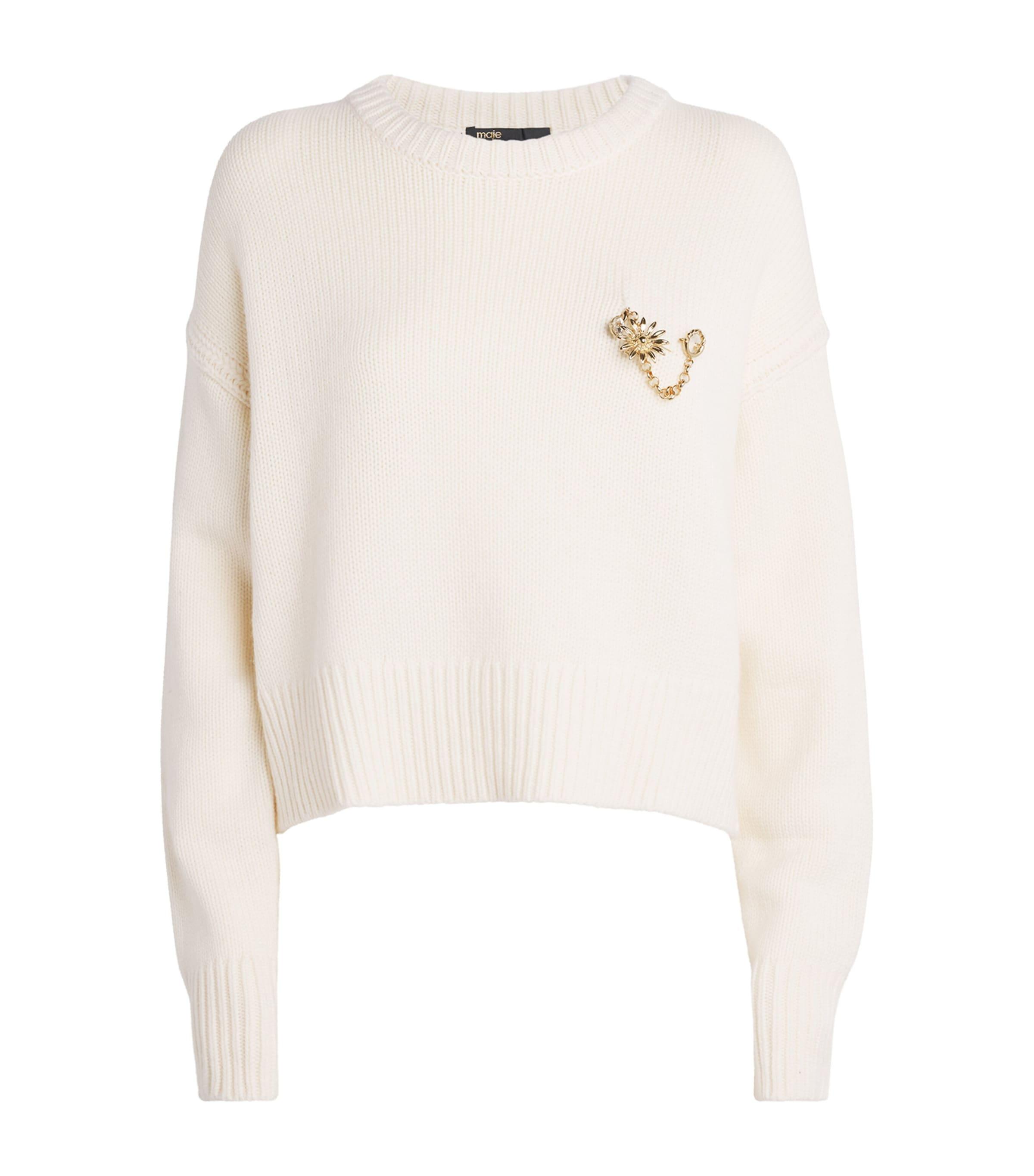 Maje Wool-Cashmere Brooch Sweater by MAJE