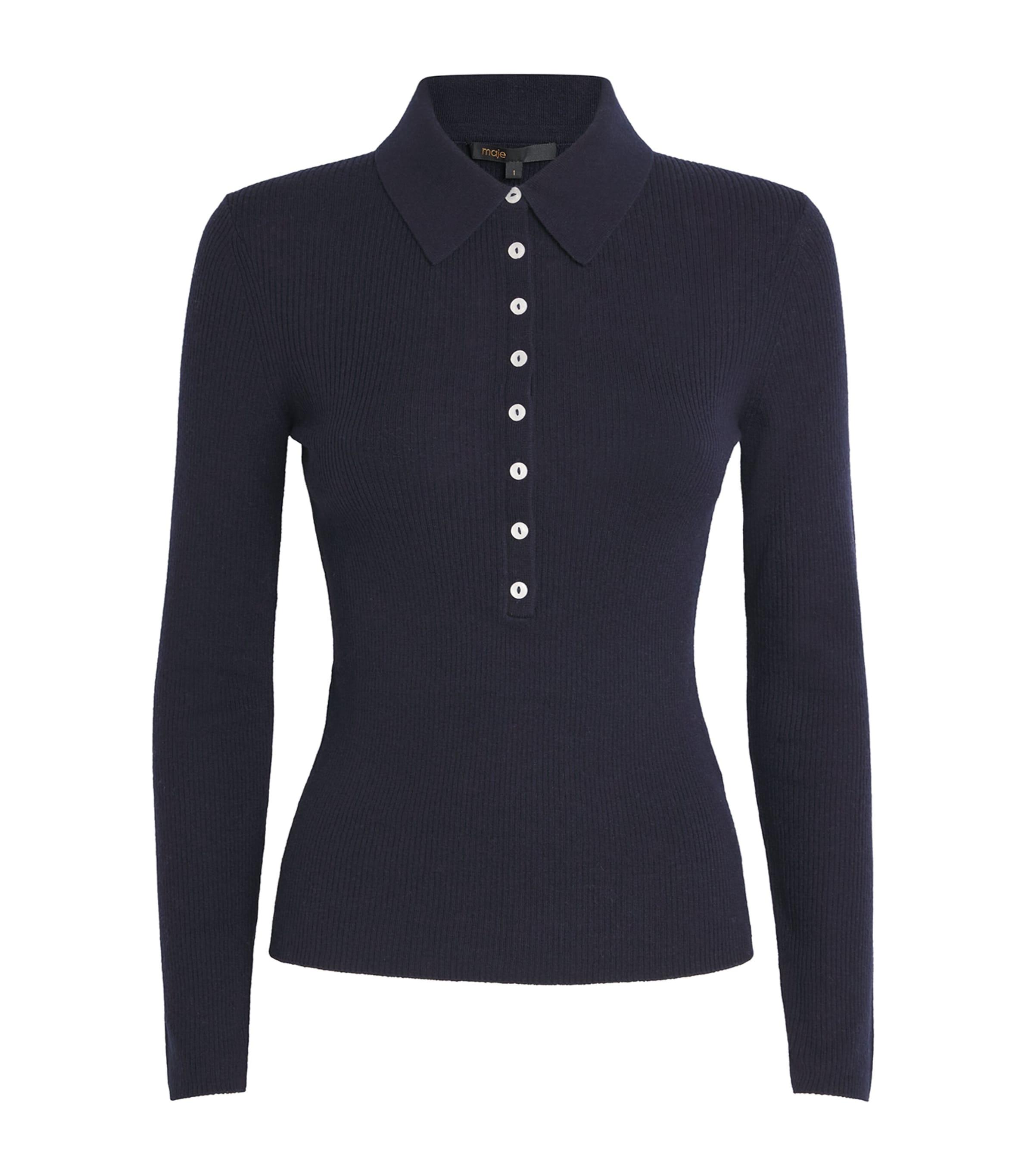 Maje Wool-Silk Polo Sweater by MAJE