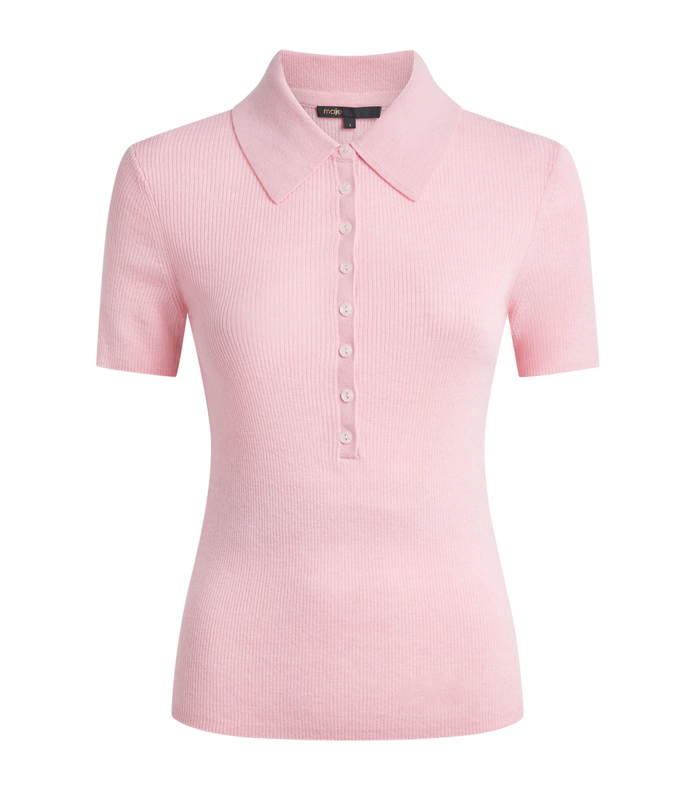 Maje Wool-Silk Ribbed Polo Sweater by MAJE