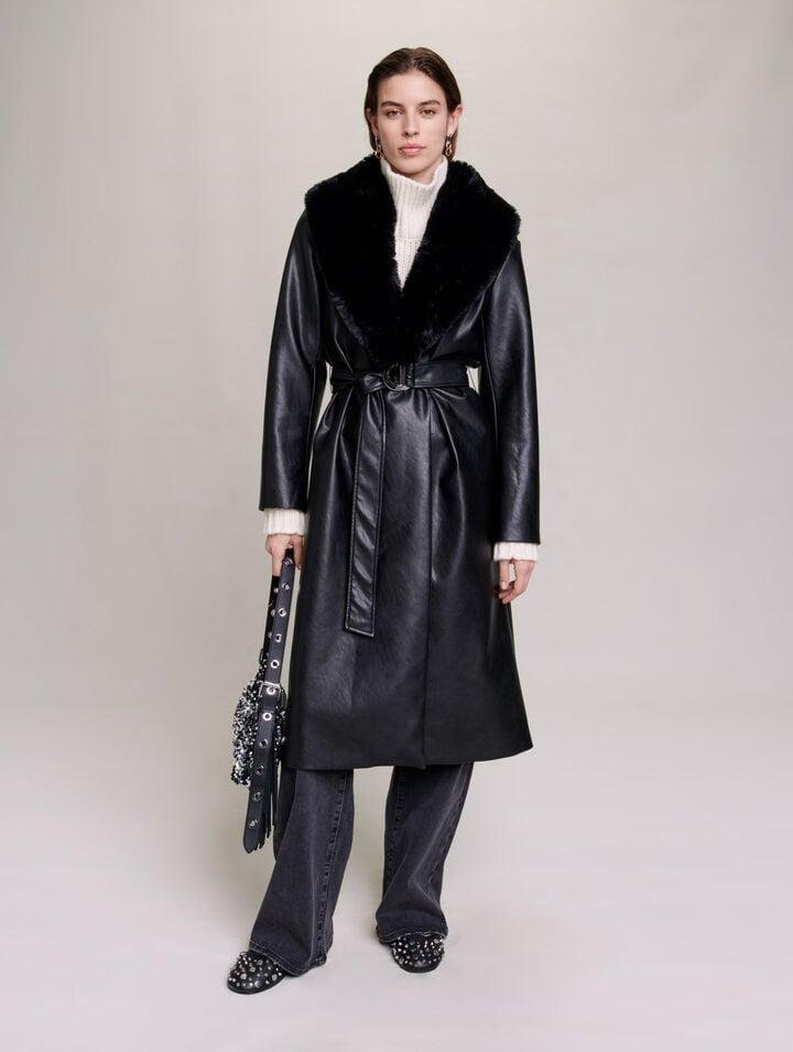 Mfpou_ - Long leather-effect coat by MAJE