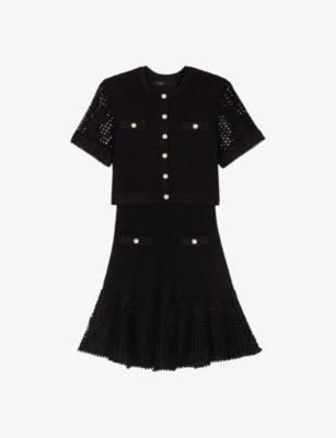 Openwork-embroidered short-sleeve knitted mini dress by MAJE