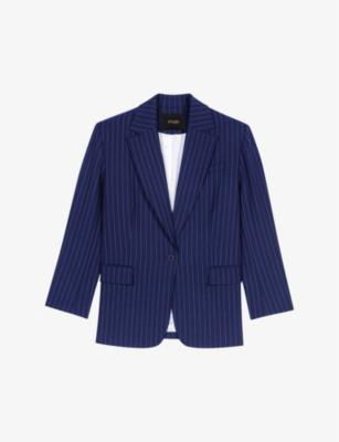 Padded-shoulder relaxed-fit striped stretch-wool blazer by MAJE