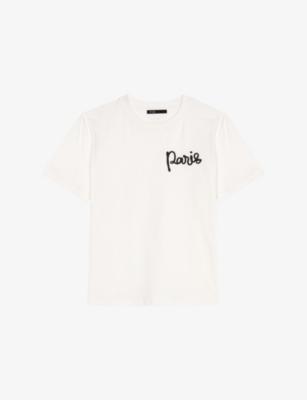 Paris-Embroidered Short-Sleeved Cotton-Jersey T-Shirt by MAJE