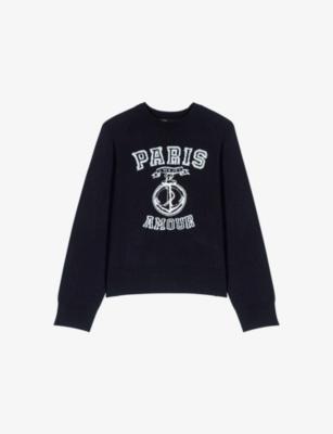 Paris-Slogan Round-Neck Woven Jumper by MAJE