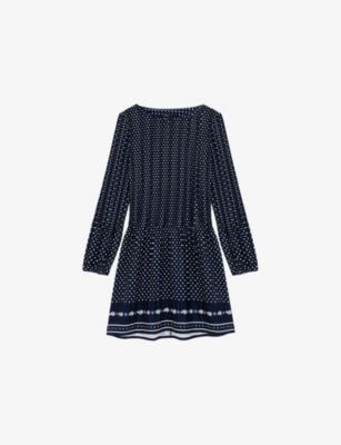 Patterned Pleated Chiffon Midi Dress by MAJE
