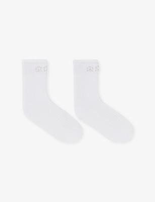 Pearl-Embellished Pointelle-Knit Cotton-Blend Socks by MAJE