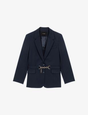 Pinstripe Chain-Embellished Wool-Blend Suit Jacket by MAJE
