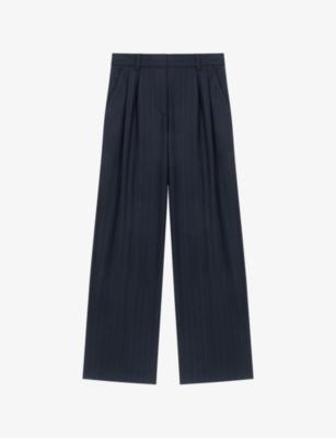 Pinstriped Wide-Leg Wool-Blend Trousers by MAJE