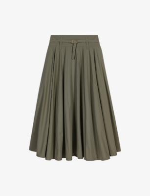 Pleated Belted-Waist Cotton-Blend Maxi Skirt by MAJE