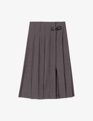 Pleated High-Rise Stretch-Woven Midi Skirt by MAJE