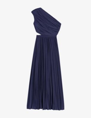 Pleated One-Shoulder Woven Maxi Dress by MAJE