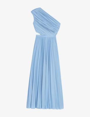 Pleated One-Shoulder Woven Maxi Dress by MAJE