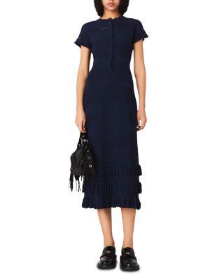 Pointelle Midi Dress with Ruffles by MAJE