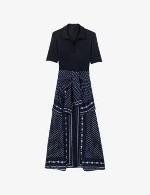 Polo-Collar Patterned Woven Midi Dress by MAJE