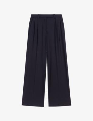 Pressed-creases pleated wide-leg mid-rise stretch-woven trousers by MAJE