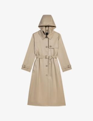Removable-Hood Belted-Waist Cotton Trench by MAJE