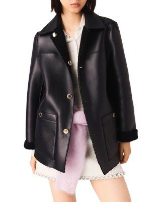 Reversible Faux Leather Fleece Jacket by MAJE