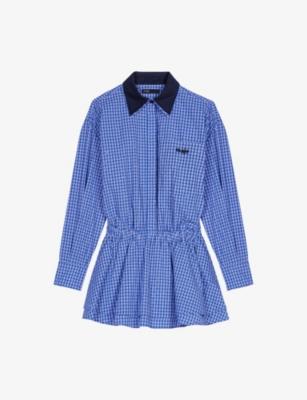 Rhinestone-Embellished Contrast-Collar Cotton Mini Dress by MAJE