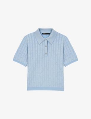 Rhinestone-Embellished Cropped Wool-Blend Polo Shirt by MAJE