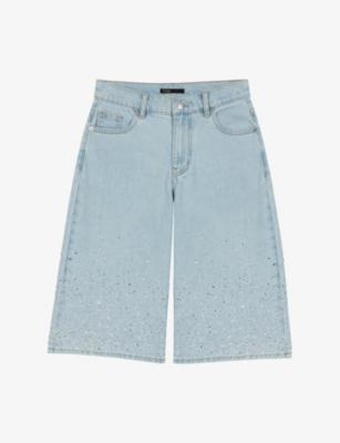 Rhinestone-Embellished Denim Bermuda Shorts by MAJE