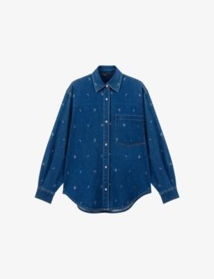 Rhinestone-Embellished Denim Shirt by MAJE