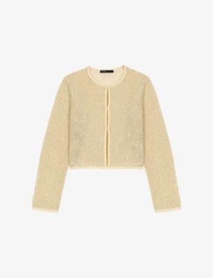 Rhinestone-Embellished Knitted Cardigan by MAJE