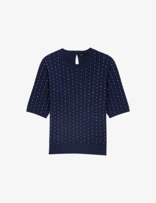 Rhinestone-Embellished Knitted Cotton-Blend Jumper by MAJE