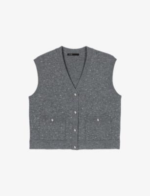 Rhinestone-Embellished Knitted Wool Vest Top by MAJE