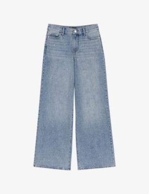 Rhinestone-Embellished Wide-Leg Denim Jeans by MAJE