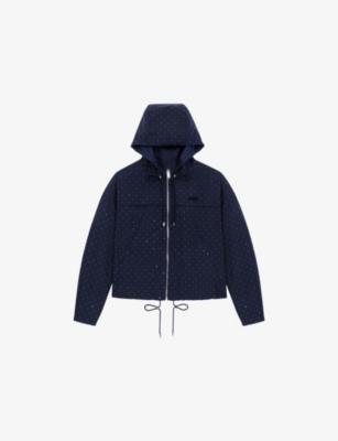 Rhinestones-Embellished Hooded Windbreaker Woven Jacket by MAJE