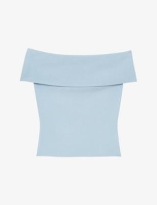 Ribbed Bardot-Neck Stretch-Knit Top by MAJE Ribbed Bardot-Neck Stretch-Knit Top by MAJE