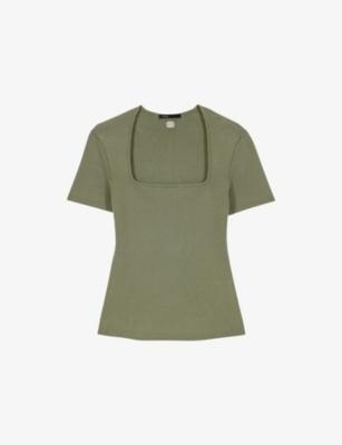 Ribbed Square-Neck Stretch Cotton-Blend Top by MAJE