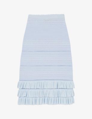 Ruffled-Hem Openwork Knitted Midi Skirt by MAJE
