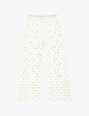 Sequin-Embellished Wide-Leg Crochet Trousers by MAJE