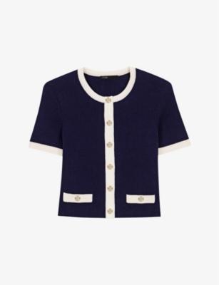 Short-Sleeved Contrast-Trim Knitted Cardigan by MAJE