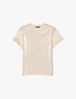 Short-Sleeved Metallic Stretch-Jersey T-Shirt by MAJE