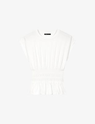 Short-Sleeved Smocked-Waist Cotton T-Shirt by MAJE