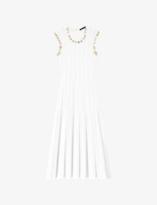 Sleeveless Charm-Embellished Stretch Cotton-Blend Midi Dress by MAJE