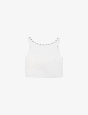 Sleeveless Jewelled-Collar Taffeta Cropped Top by MAJE