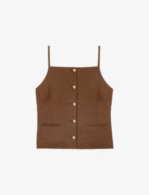 Square-Neck Button-Down Linen Top by MAJE