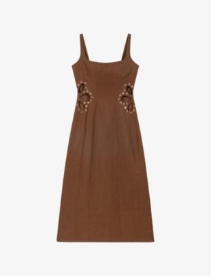 Square-Neck Cut-Out Linen Maxi Dress by MAJE