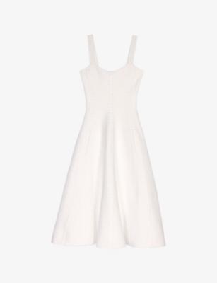 Square-Neck Flared-Skirt Knitted Midi Dress by MAJE