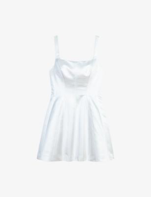 Square-Neck Flared-Skirt Satin Mini Dress by MAJE