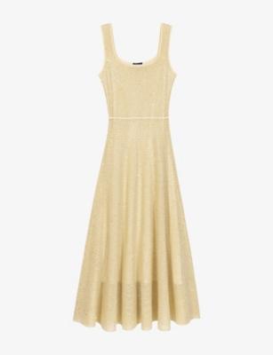 Square-Neck Rhinestone-Embellished Knitted Maxi Dress by MAJE