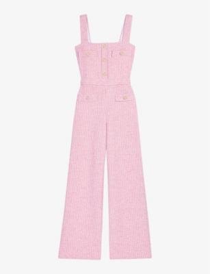 Square-neck button-embellished tweed dungarees by MAJE