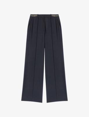 Straight Chain-Embellished Stretch Wool-Blend Trousers by MAJE