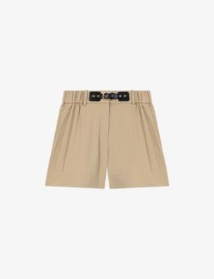 Straight-Leg Buckle-Embellished Cotton Shorts by MAJE
